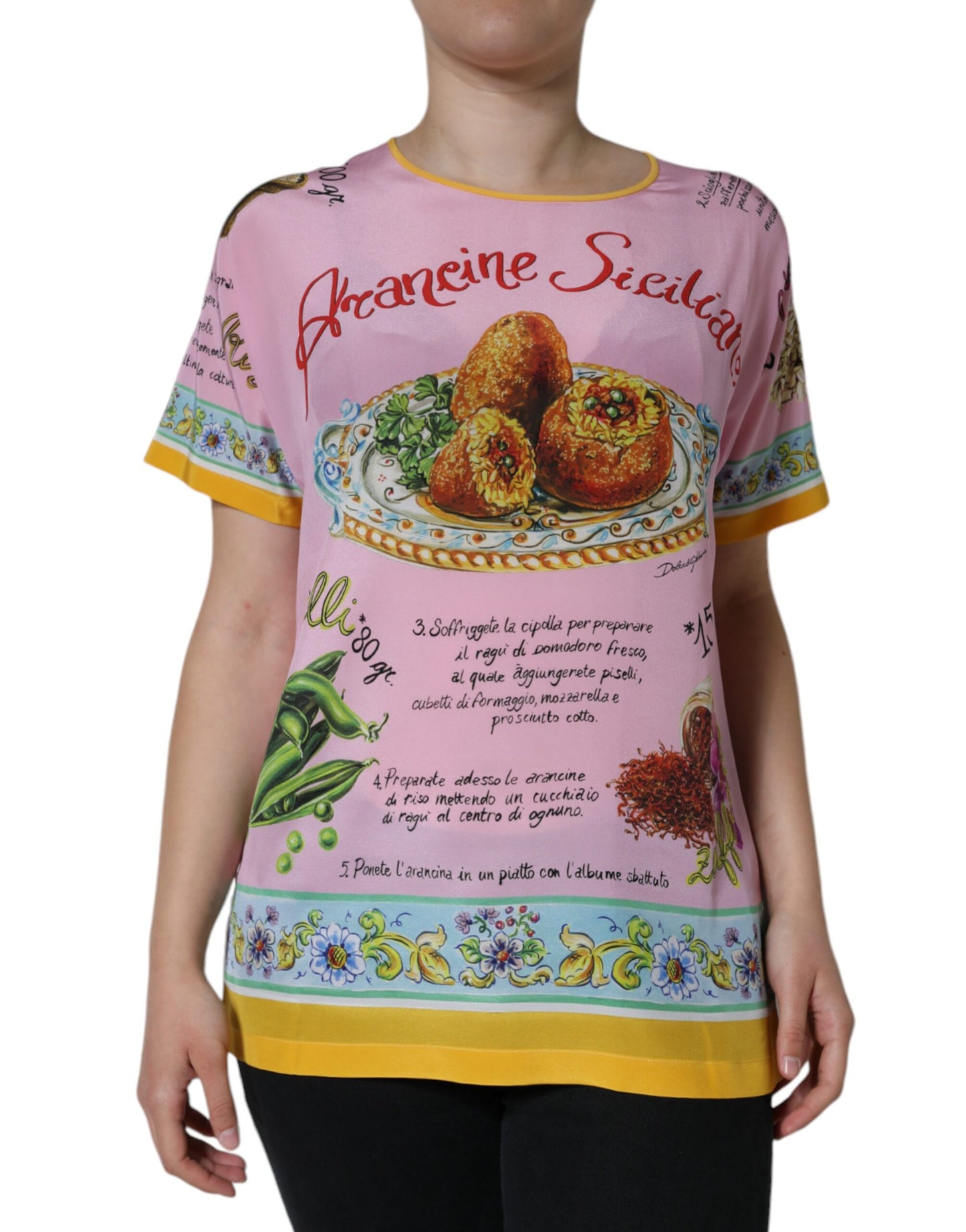 Dolce & Gabbana Pink Silk Araneine Siciliana Print Short Sleeves Top IT40 | S