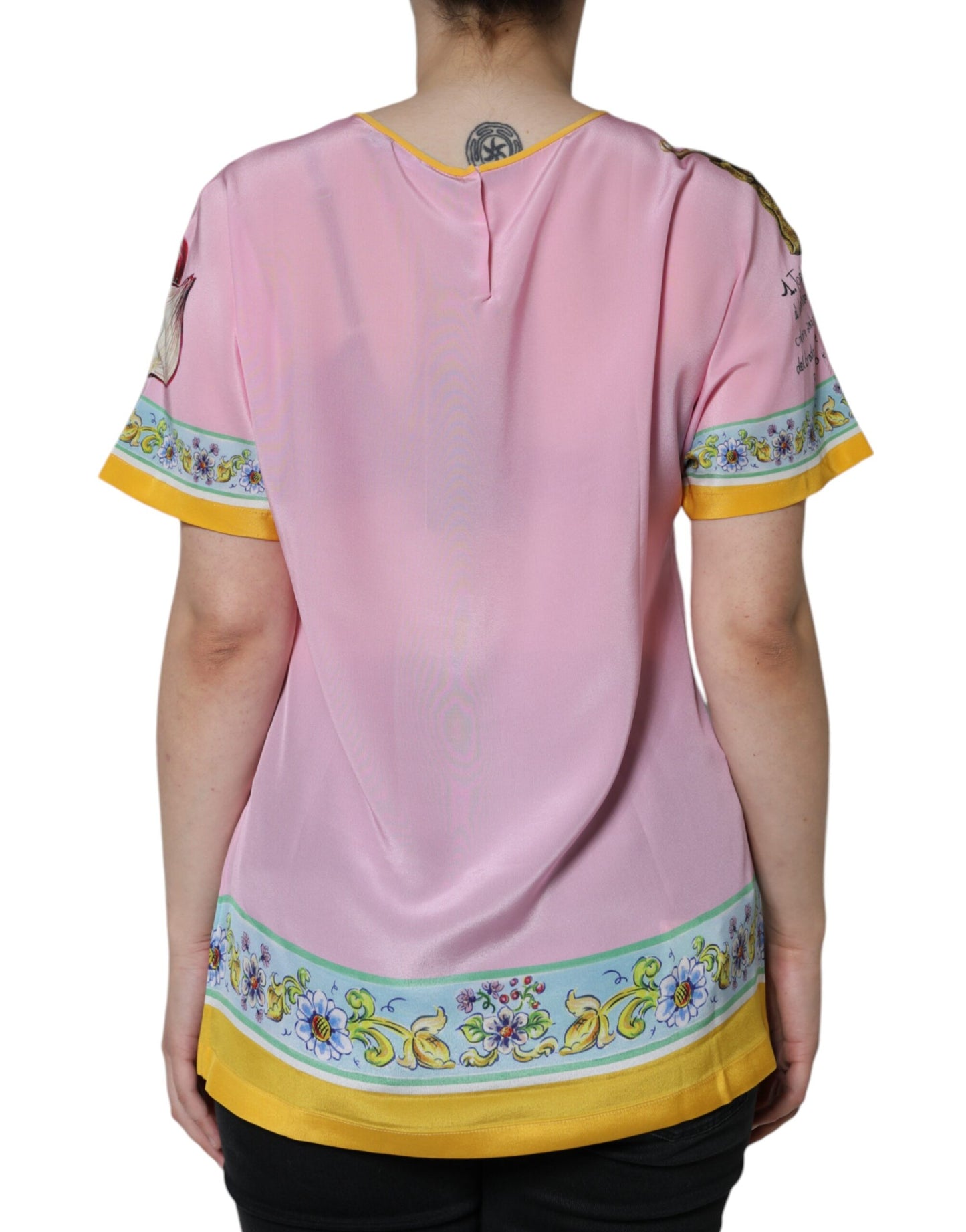 Dolce & Gabbana Pink Silk Araneine Siciliana Print Short Sleeves Top IT40 | S