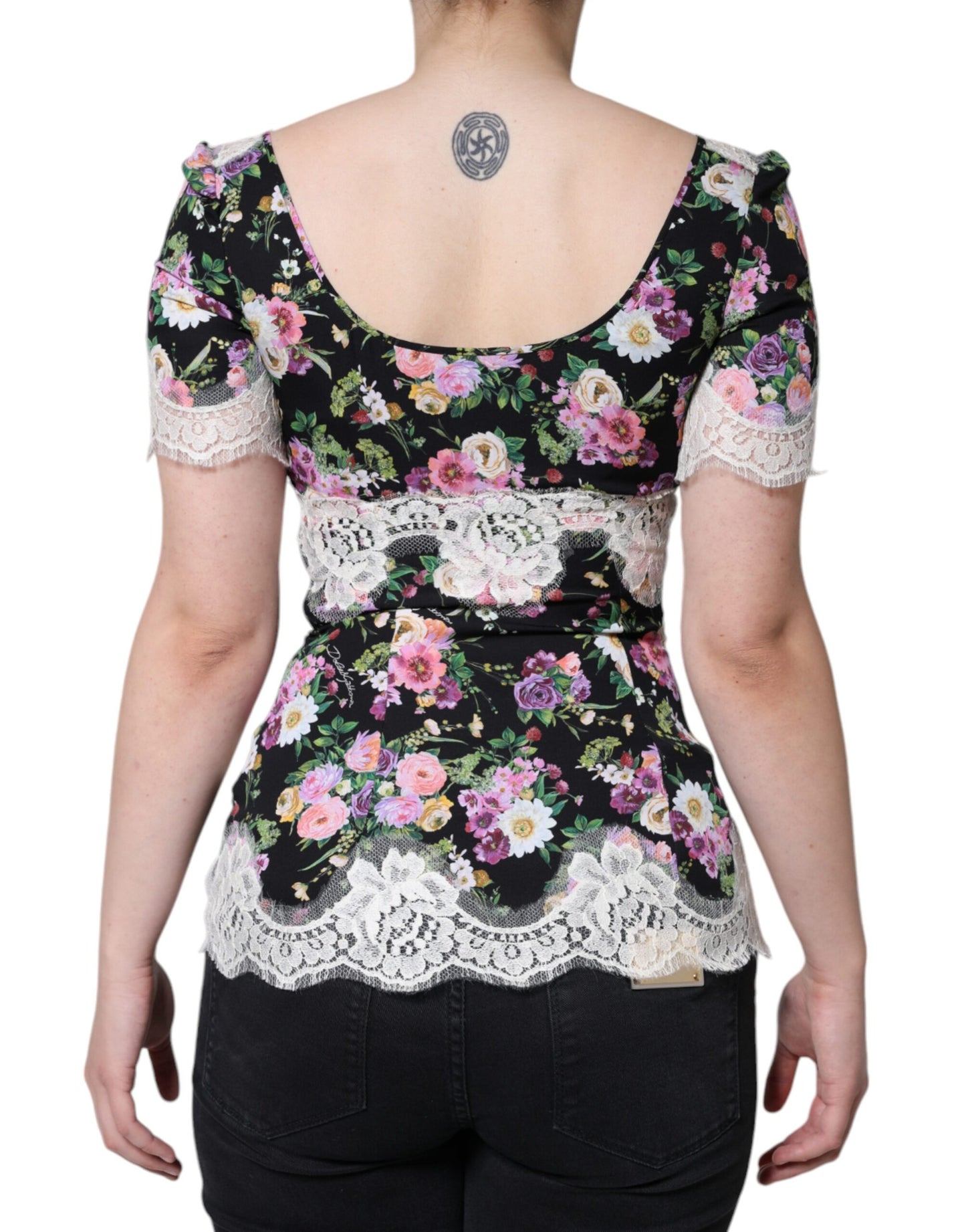 Dolce & Gabbana Black Floral Lace Short Sleeves Blouse Top IT40 / S