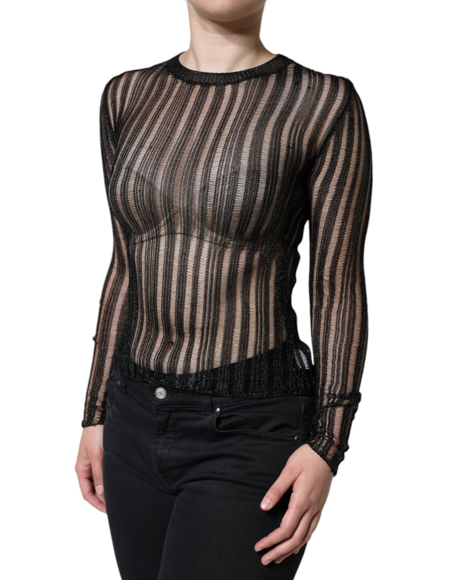 Dolce & Gabbana Black Stripe See Through Long Sleeves Top IT40 / S