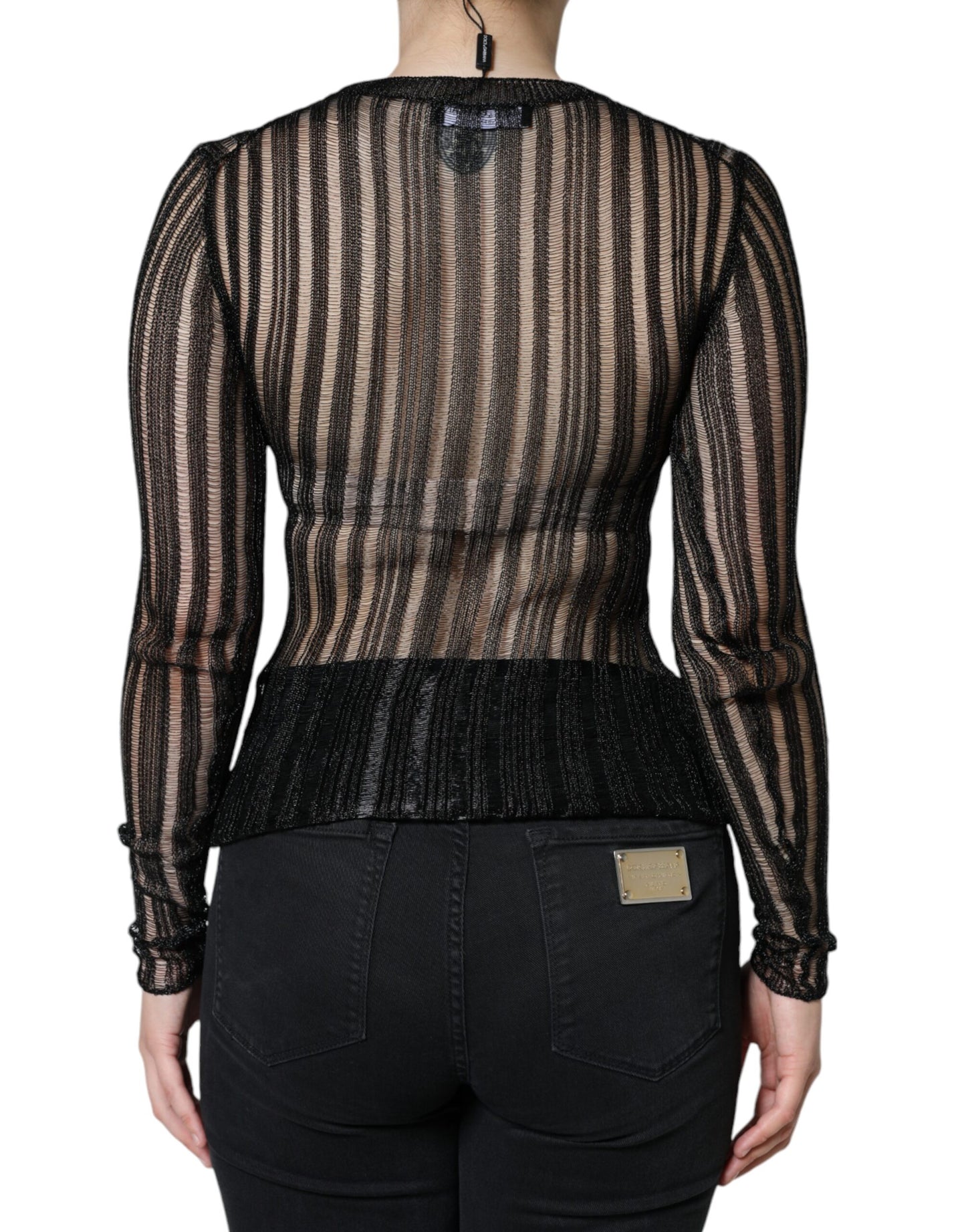 Dolce & Gabbana Black Stripe See Through Long Sleeves Top IT40 / S