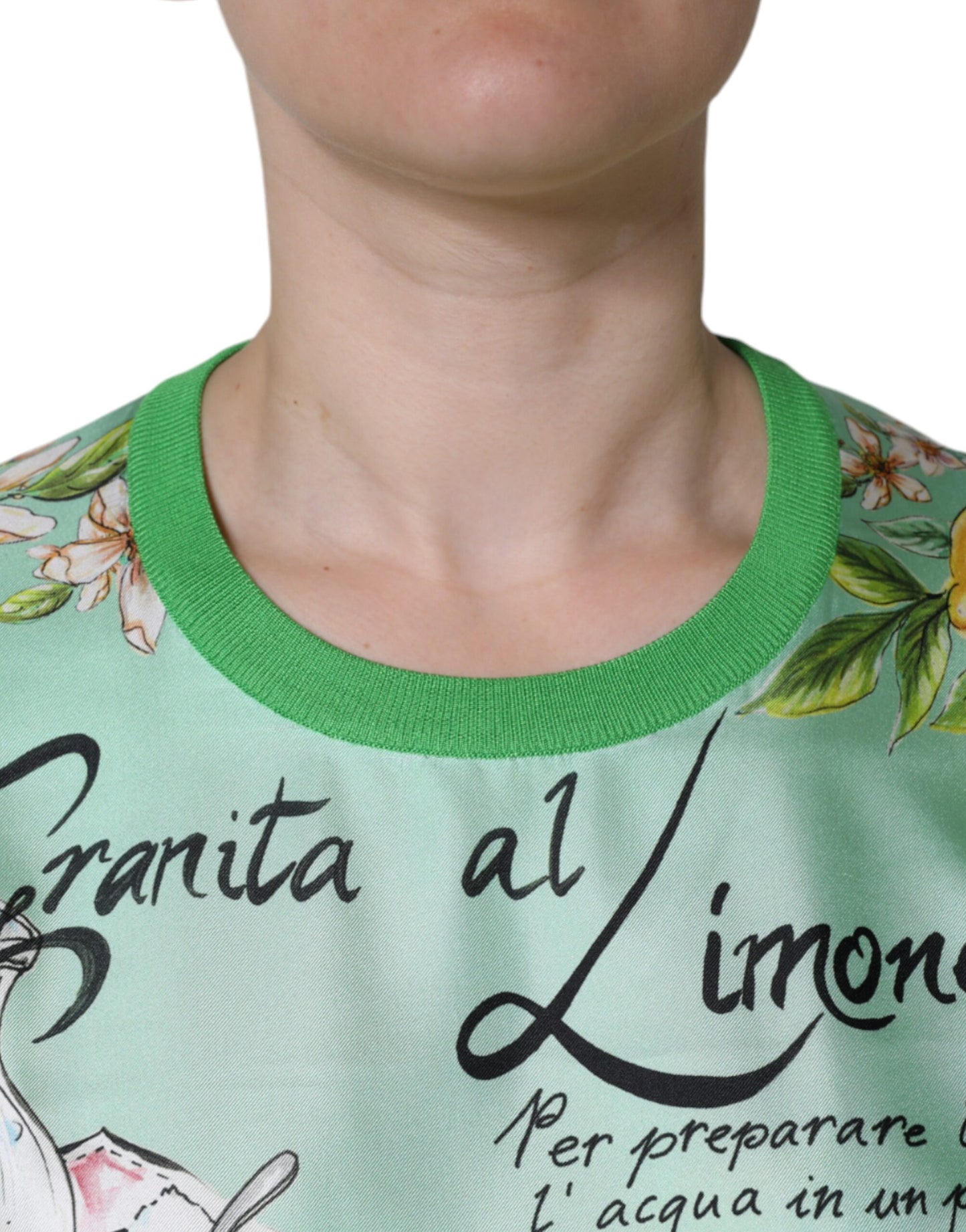 Dolce & Gabbana Green Silk Granita Al Limone Long Sleeves Sweater IT44 / L