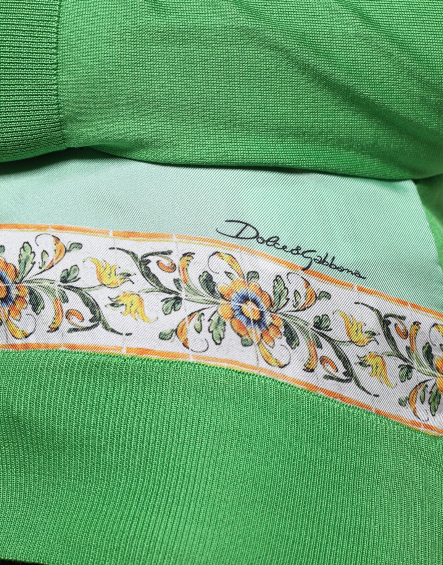 Dolce & Gabbana Green Silk Granita Al Limone Long Sleeves Sweater IT44 / L