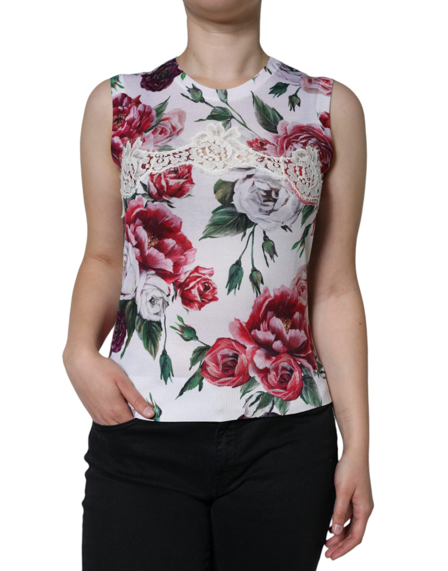 Dolce & Gabbana White Floral Lace Silk Sleeveless Tank Top IT40 | S