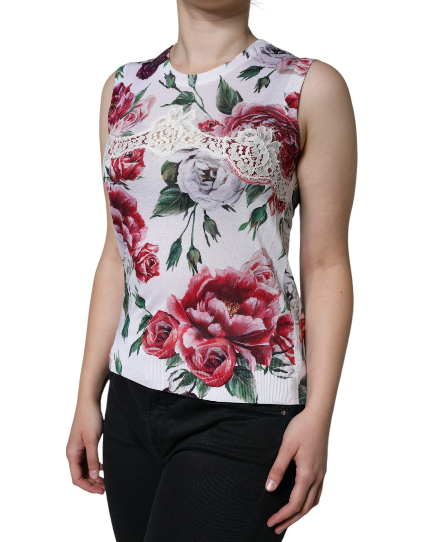 Dolce & Gabbana White Floral Lace Silk Sleeveless Tank Top IT40 | S