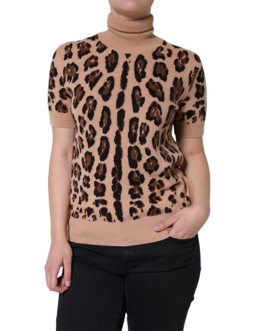 Dolce & Gabbana Beige Leopard Print Wool Turtleneck Top IT44 / L