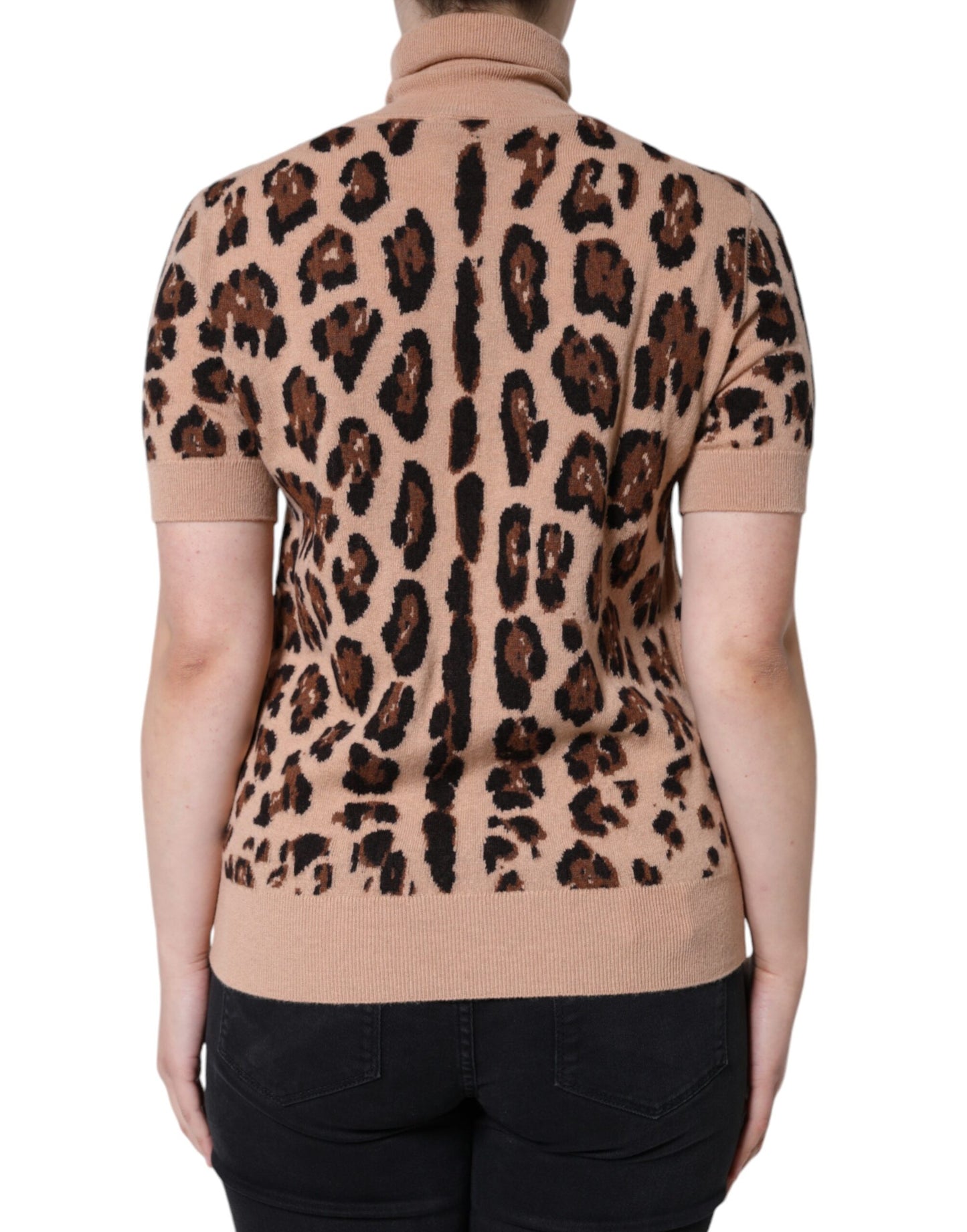 Dolce & Gabbana Beige Leopard Print Wool Turtleneck Top IT44 / L