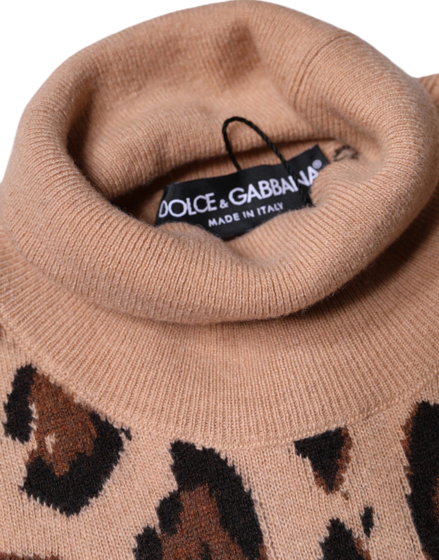 Dolce & Gabbana Beige Leopard Print Wool Turtleneck Top IT44 / L