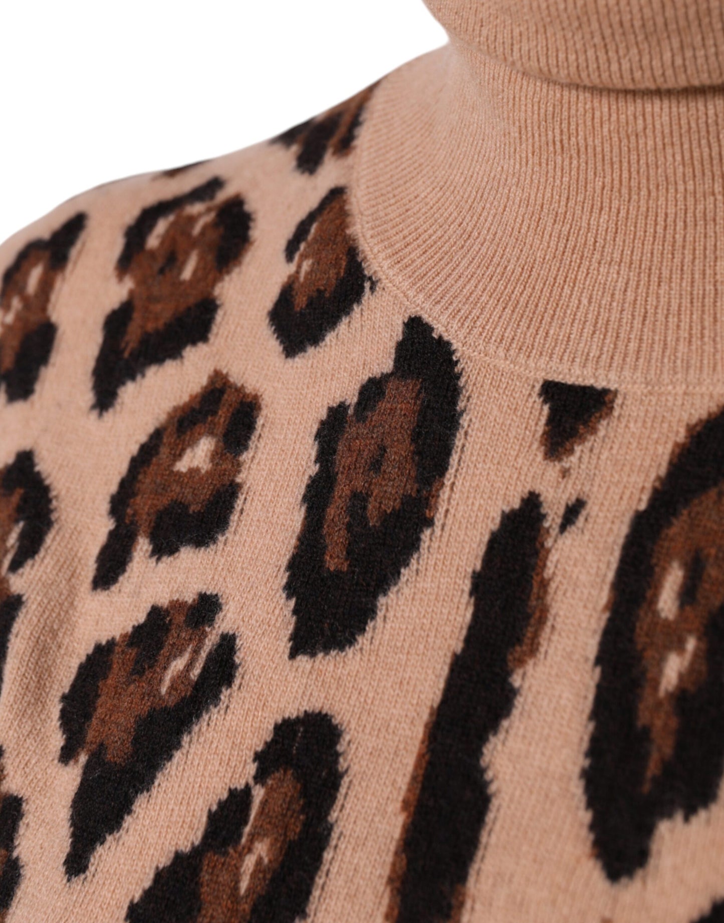 Dolce & Gabbana Beige Leopard Print Wool Turtleneck Top IT44 / L