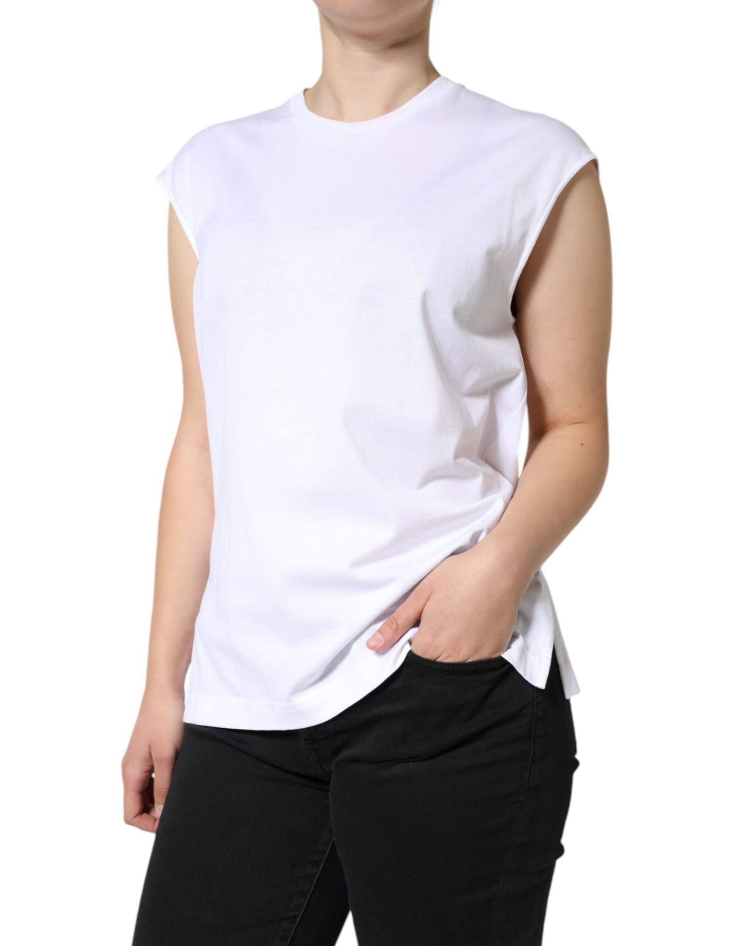 Dolce & Gabbana White Cotton Sleeveless Crew Neck T-shirt IT40 | S