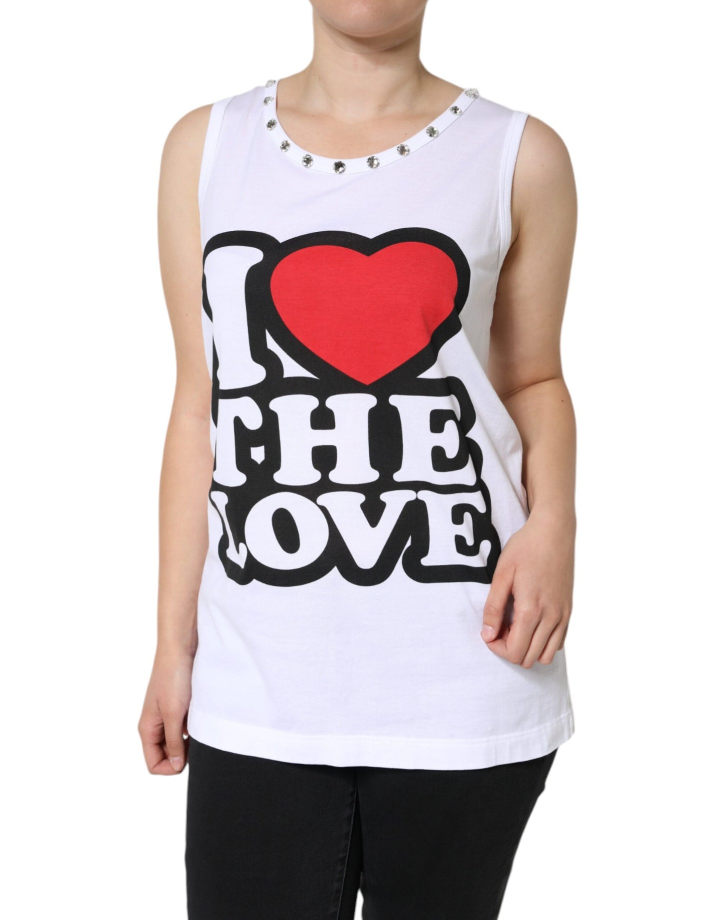 Dolce & Gabbana White I Love The Love Embellished Tank Top IT42 / M