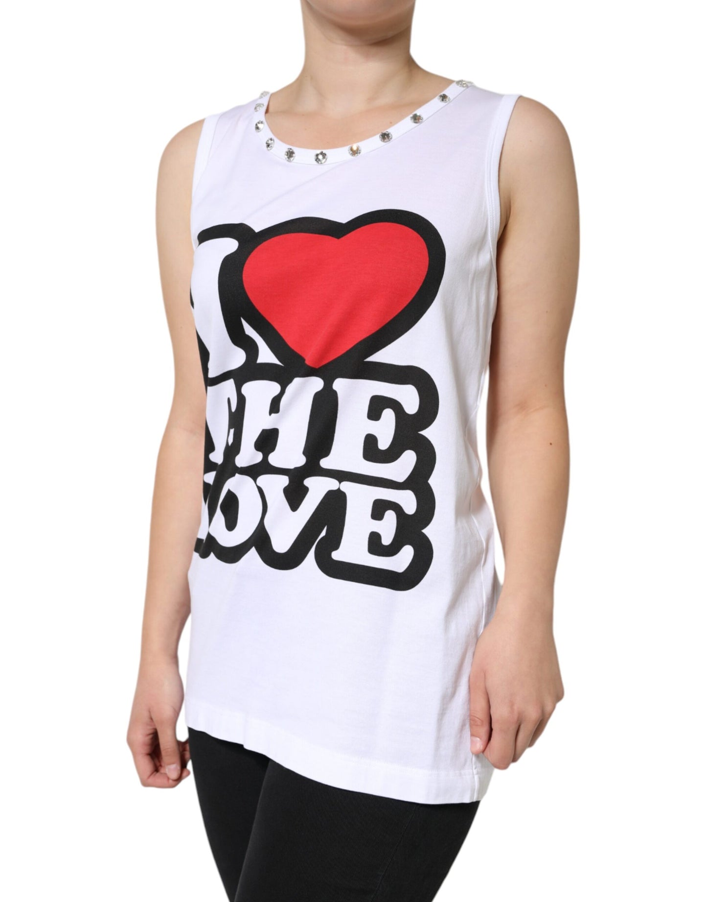 Dolce & Gabbana White I Love The Love Embellished Tank Top IT42 / M