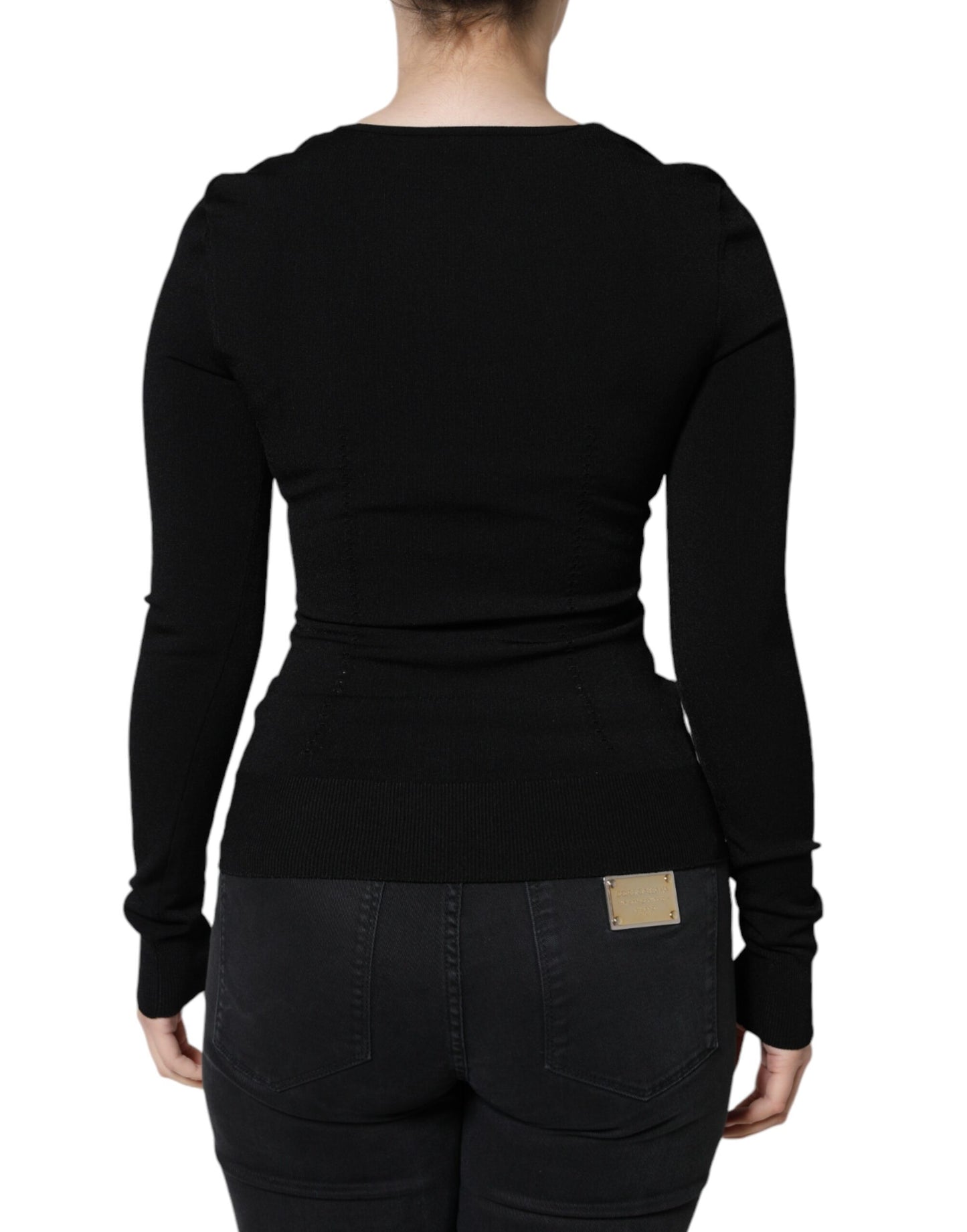 Dolce & Gabbana Black Long Sleeves Blouse Square Neck Top IT42 / M