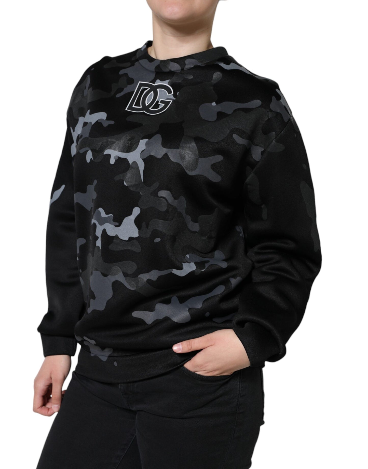 Dolce & Gabbana Black Camouflage Round Neck Sweatshirt Sweater IT42 / M