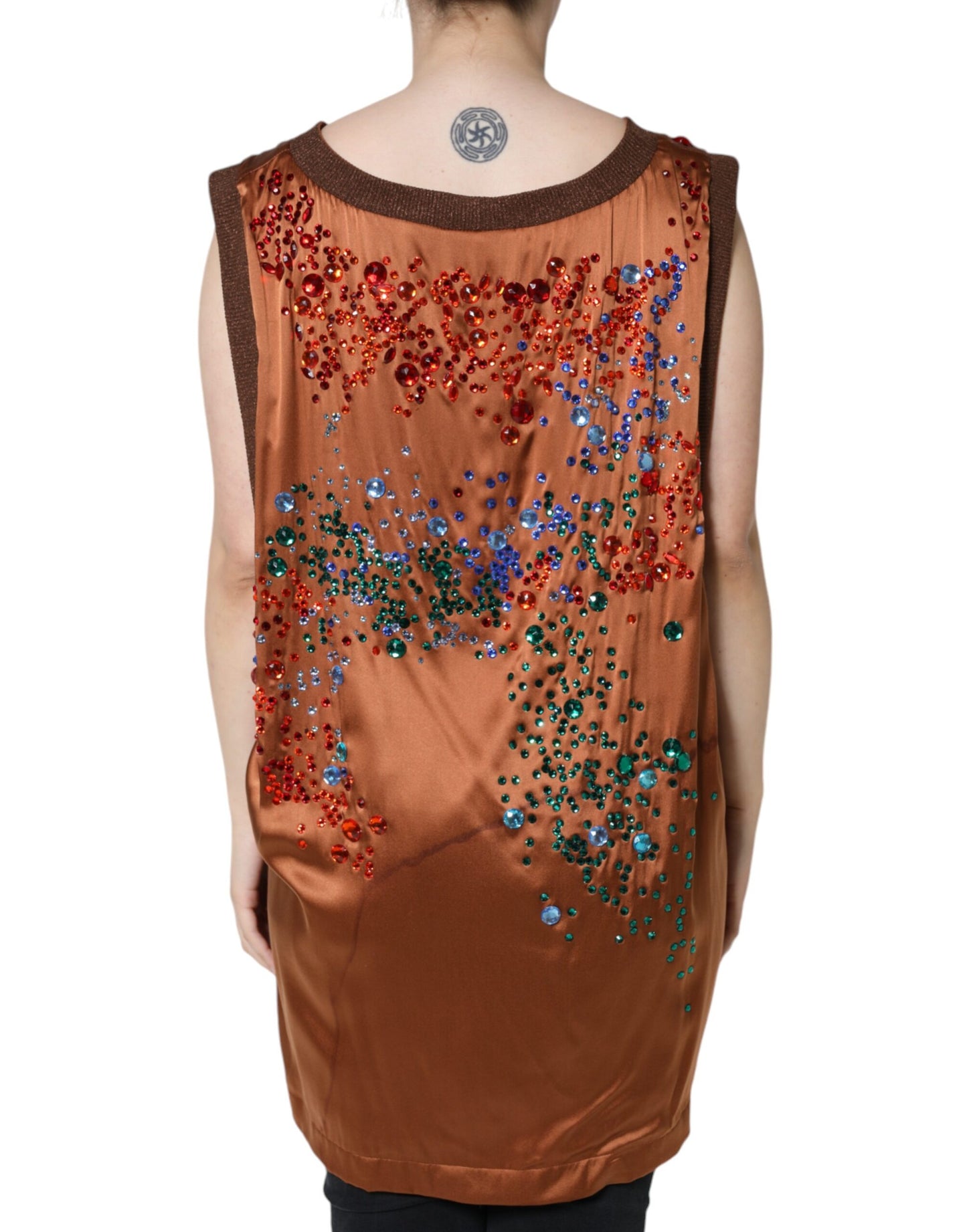 Dolce & Gabbana Brown Crystal Embellished Sleeveless Tank Top IT46 / XL