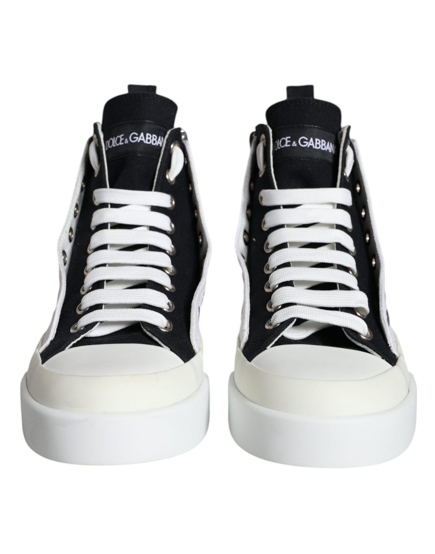 Dolce & Gabbana White Black Canvas Logo Mid Top Sneakers Shoes EU38 / US8