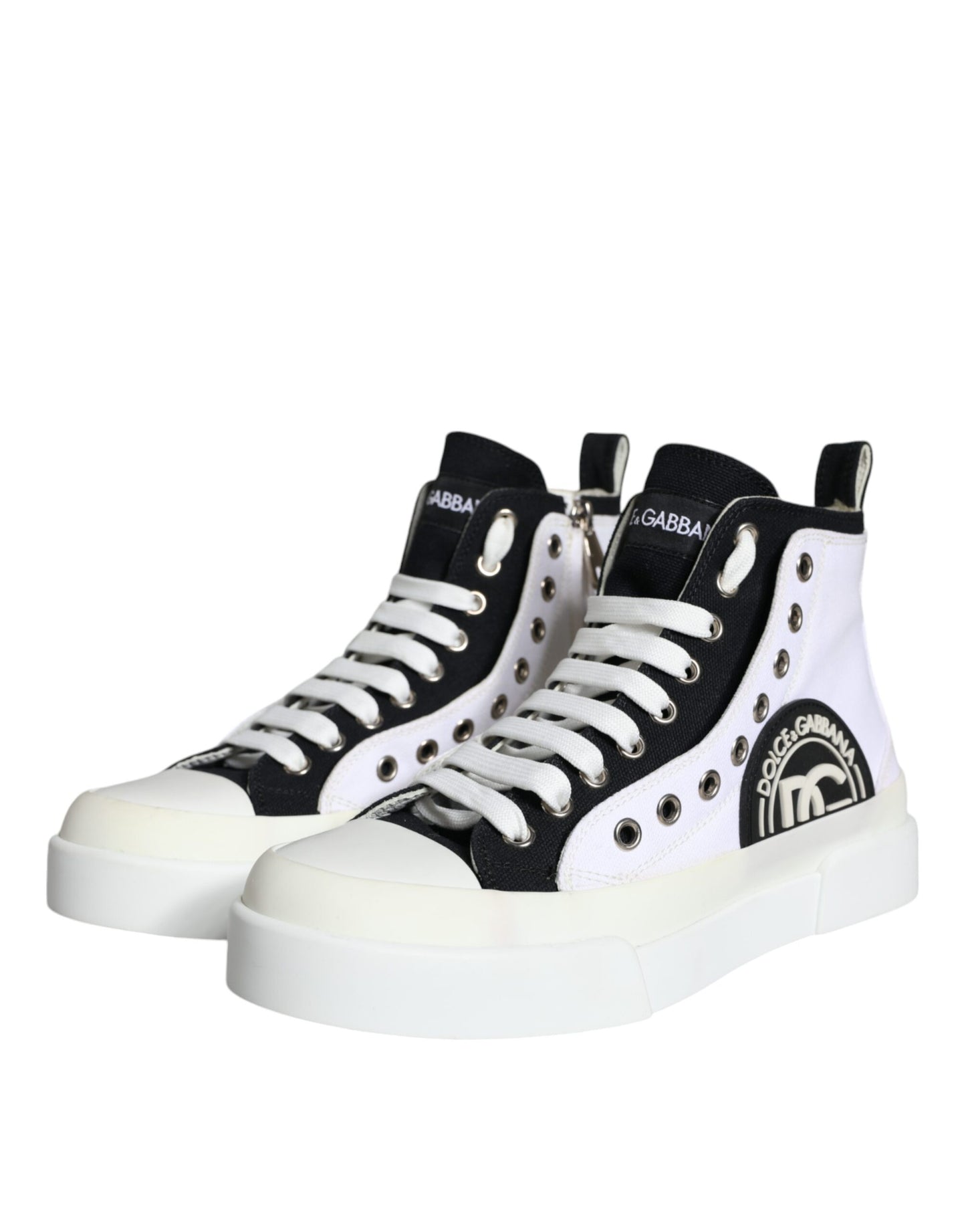 Dolce & Gabbana White Black Canvas Logo Mid Top Sneakers Shoes EU38 / US8