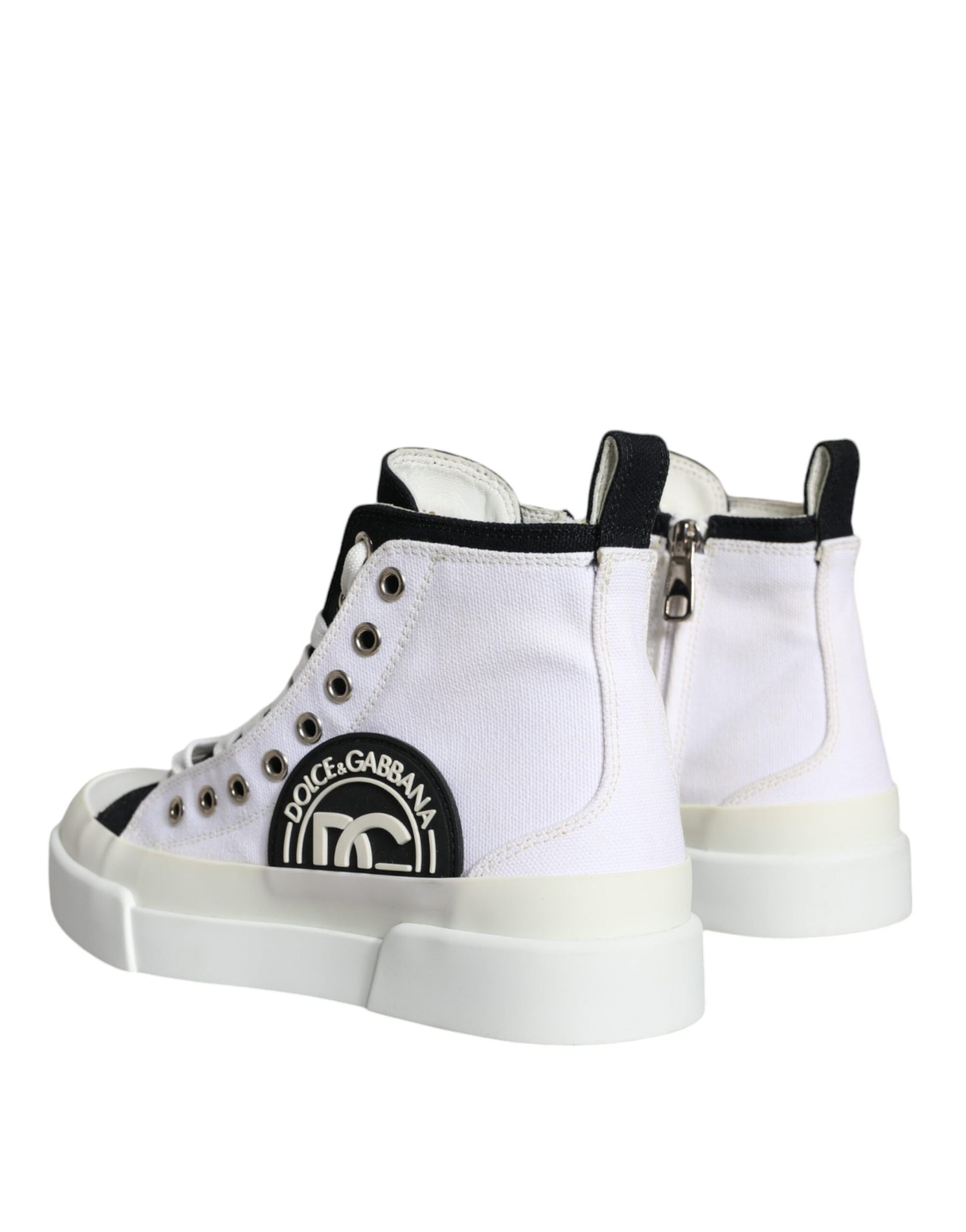 Dolce & Gabbana White Black Canvas Logo Mid Top Sneakers Shoes EU38 / US8