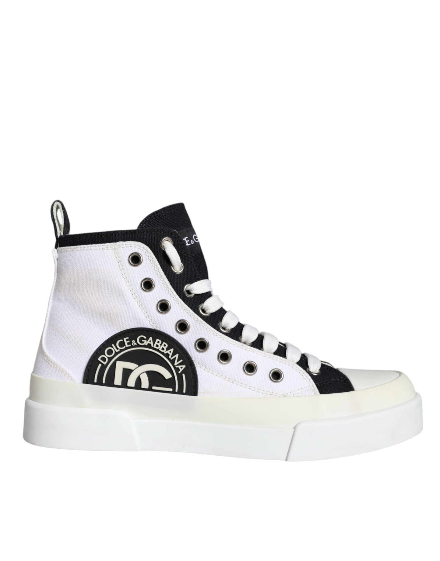 Dolce & Gabbana White Black Canvas Logo Mid Top Sneakers Shoes EU38 / US8