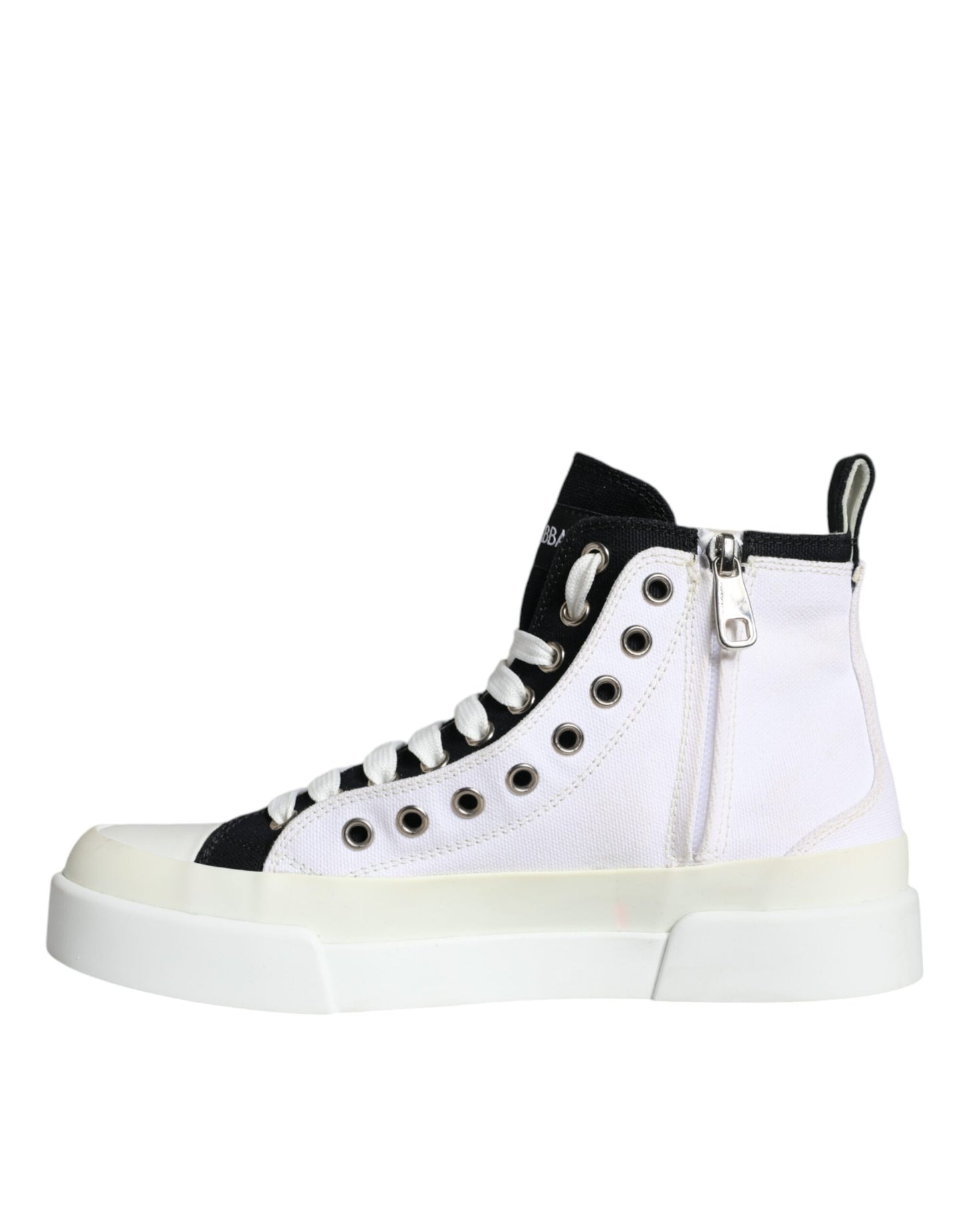 Dolce & Gabbana White Black Canvas Logo Mid Top Sneakers Shoes EU38 / US8