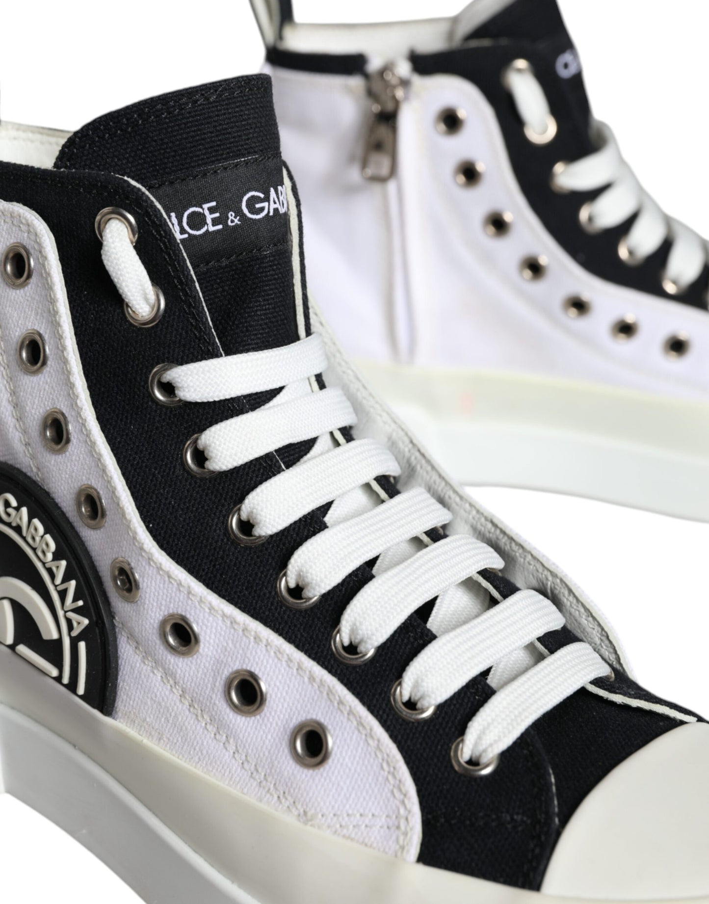 Dolce & Gabbana White Black Canvas Logo Mid Top Sneakers Shoes EU38 / US8