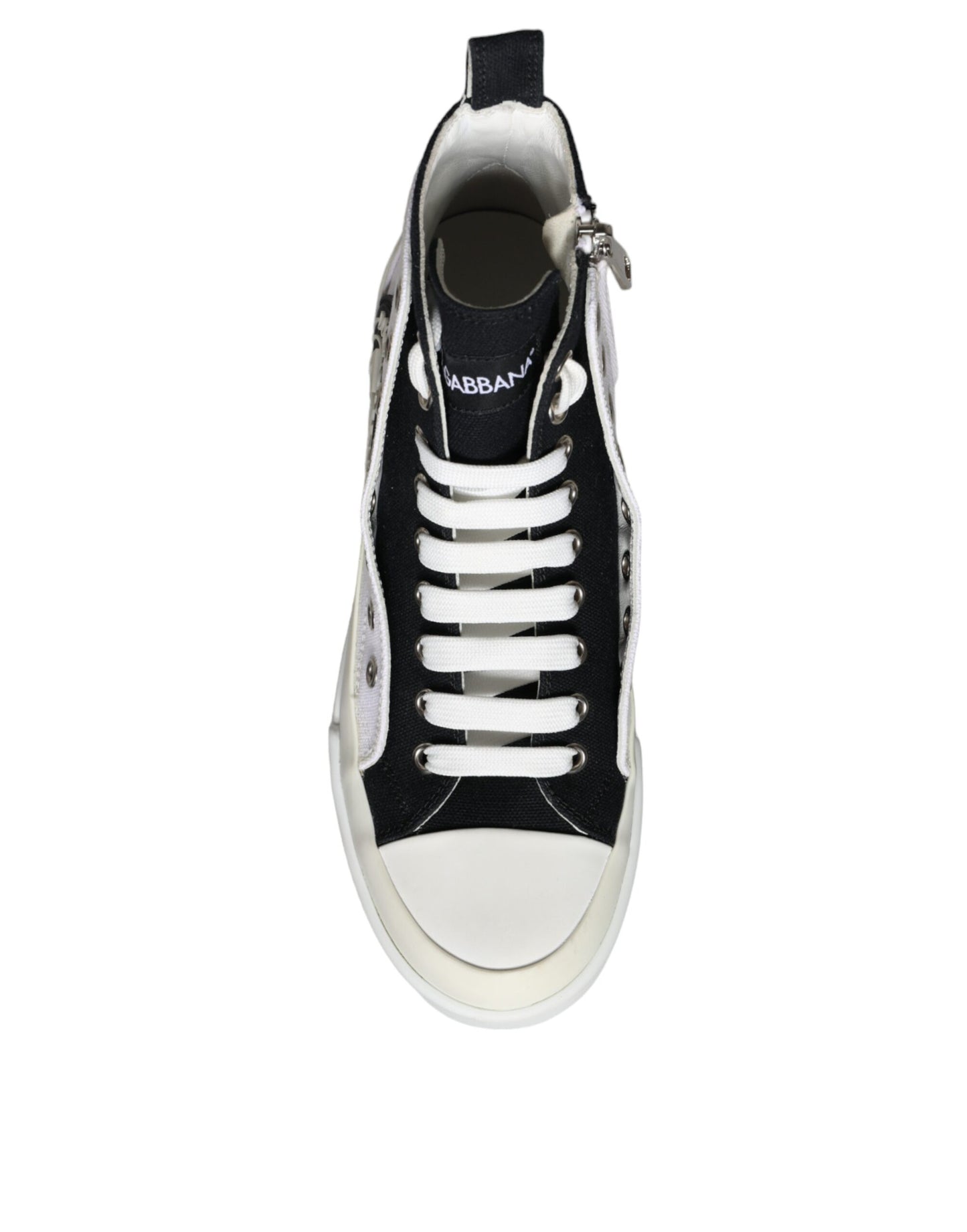 Dolce & Gabbana White Black Canvas Logo Mid Top Sneakers Shoes EU38 / US8