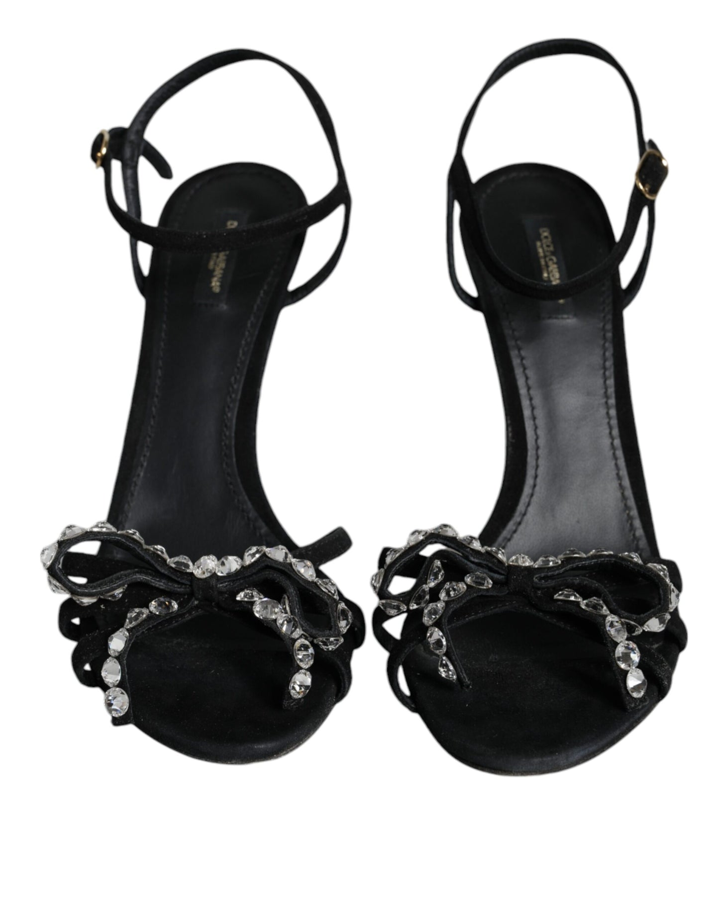 Dolce & Gabbana Black Suede Crystals KEIRA Sandals Shoes EU40.5 / US10.5