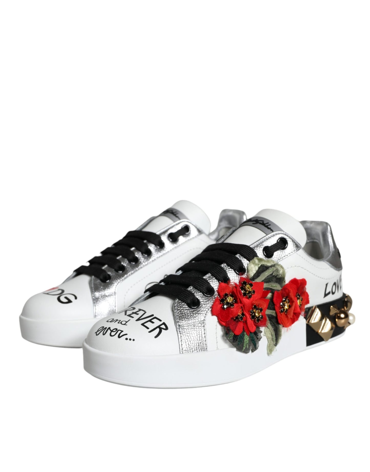 Dolce & Gabbana White Leather Floral Studded Sneakers  Shoes EU35 / US5