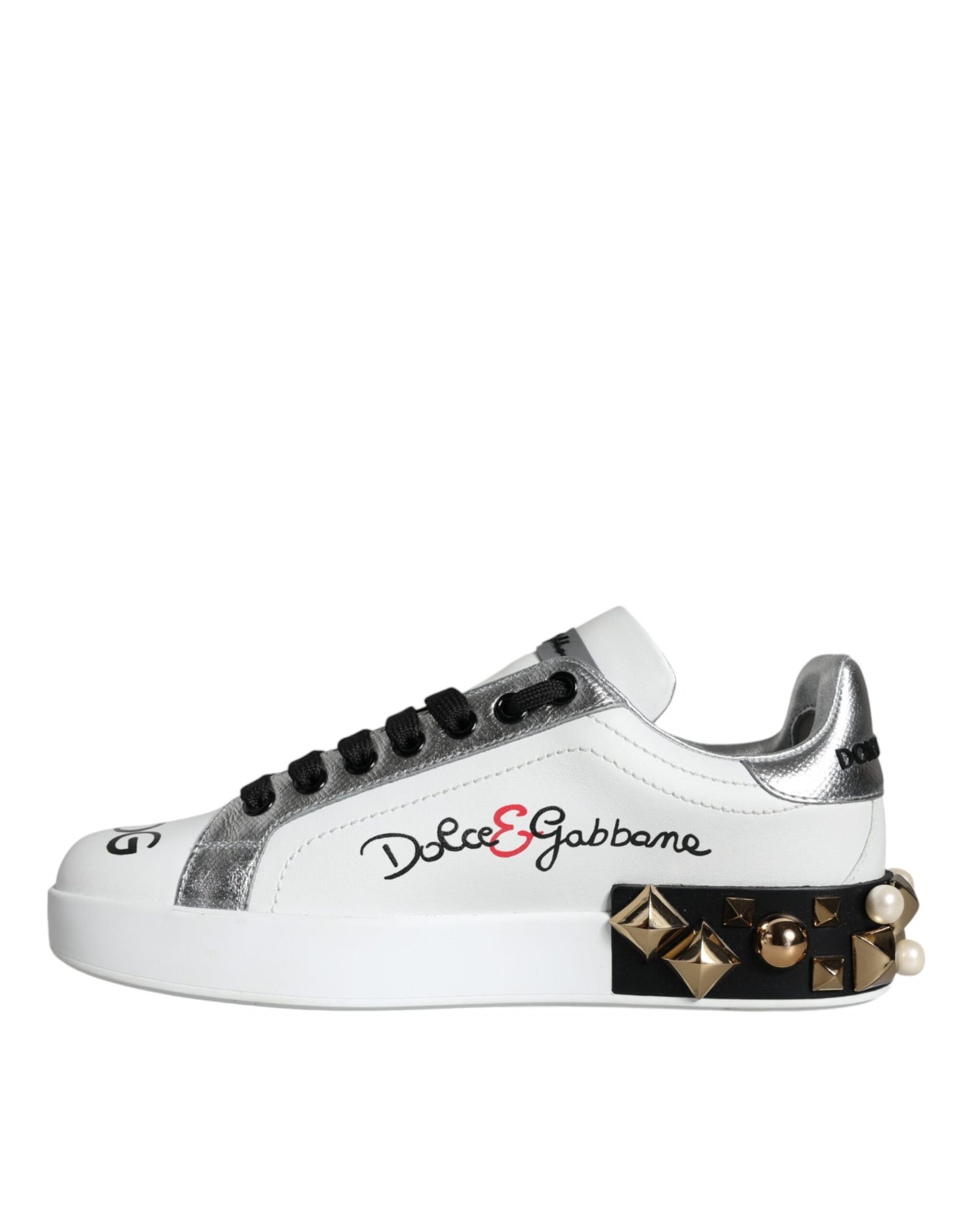 Dolce & Gabbana White Leather Floral Studded Sneakers  Shoes EU35 / US5