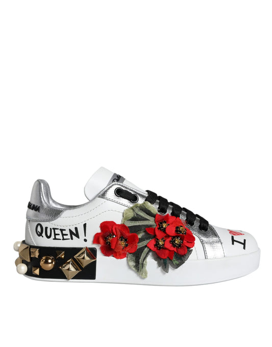 Dolce & Gabbana White Leather Floral Studded Sneakers  Shoes EU35 / US5