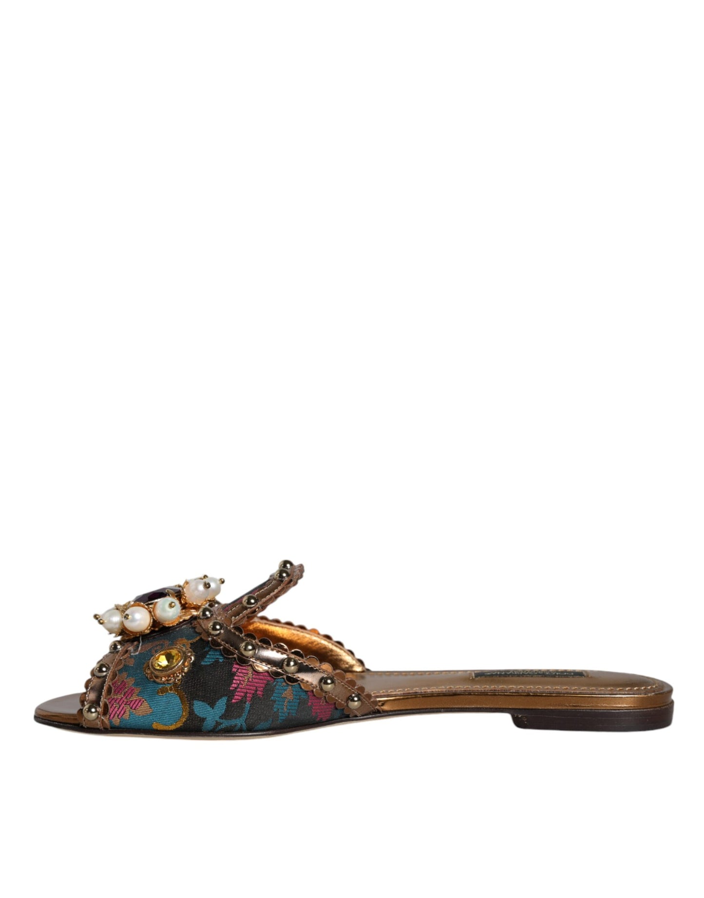 Dolce & Gabbana Multicolor Jacquard Embellished Slides Flats Shoes EU37 / US7