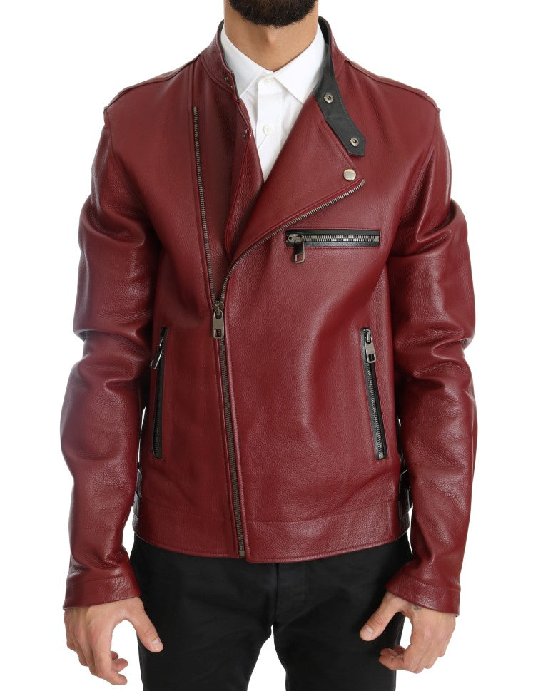 Dolce & Gabbana Radiant Red Leather Biker Motorcycle Jacket IT44 / XS