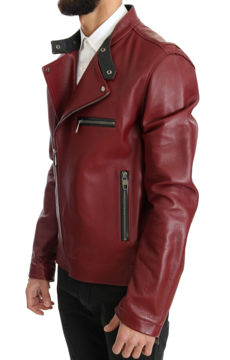 Dolce & Gabbana Radiant Red Leather Biker Motorcycle Jacket IT44 / XS