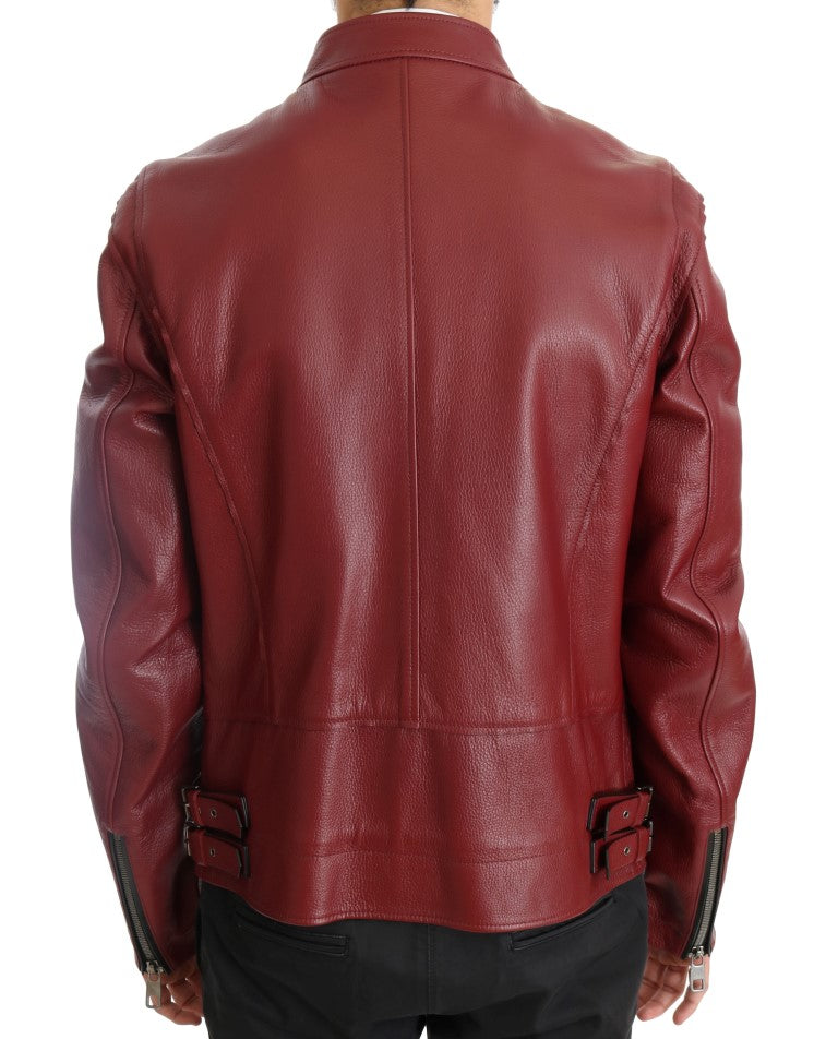 Dolce & Gabbana Radiant Red Leather Biker Motorcycle Jacket IT44 / XS