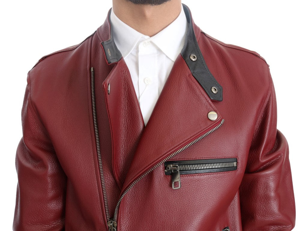 Dolce & Gabbana Radiant Red Leather Biker Motorcycle Jacket IT44 / XS