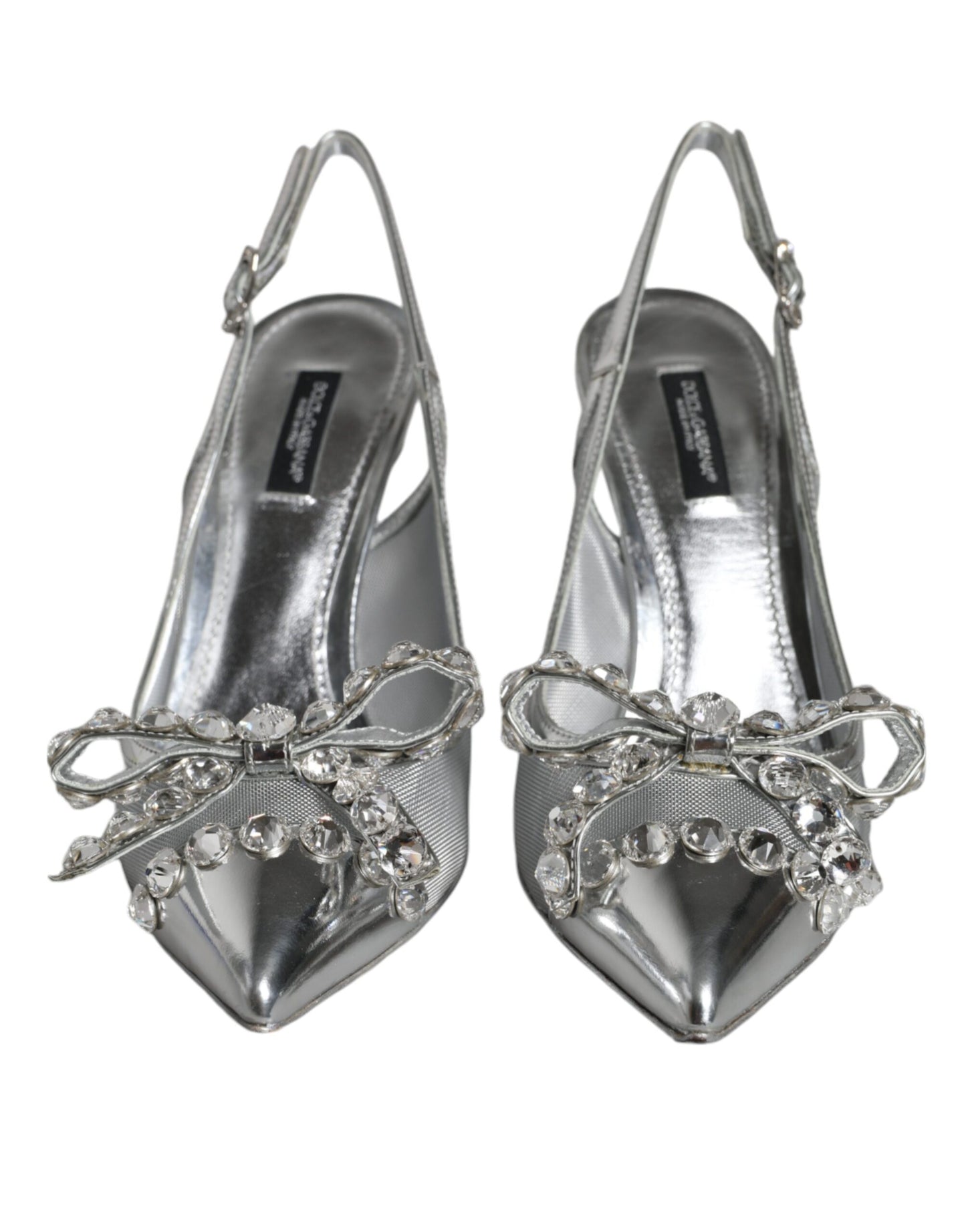 Dolce & Gabbana Silver Mesh Crystal Embellished Slingback Shoes EU38 / US8