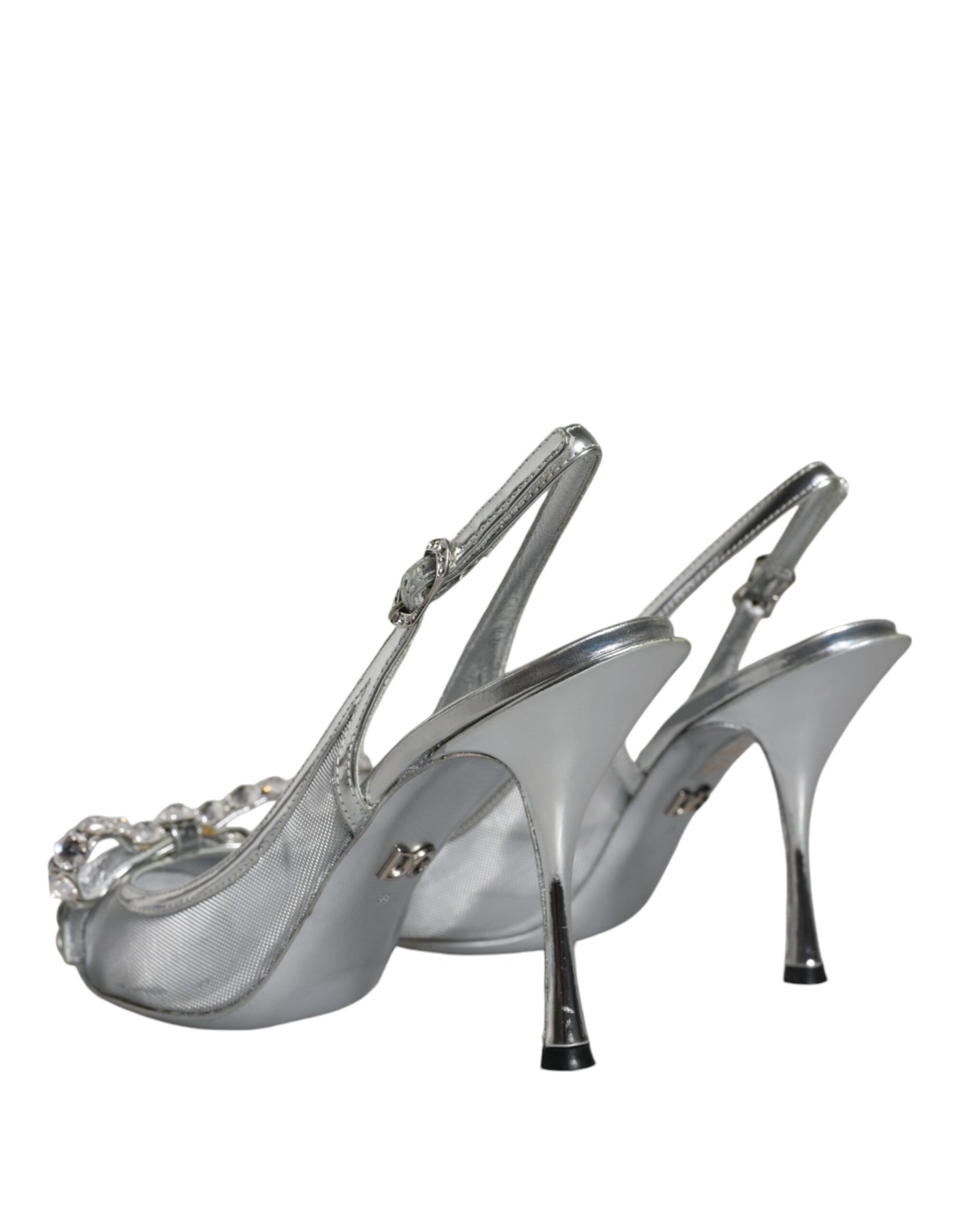 Dolce & Gabbana Silver Mesh Crystal Embellished Slingback Shoes EU38 / US8