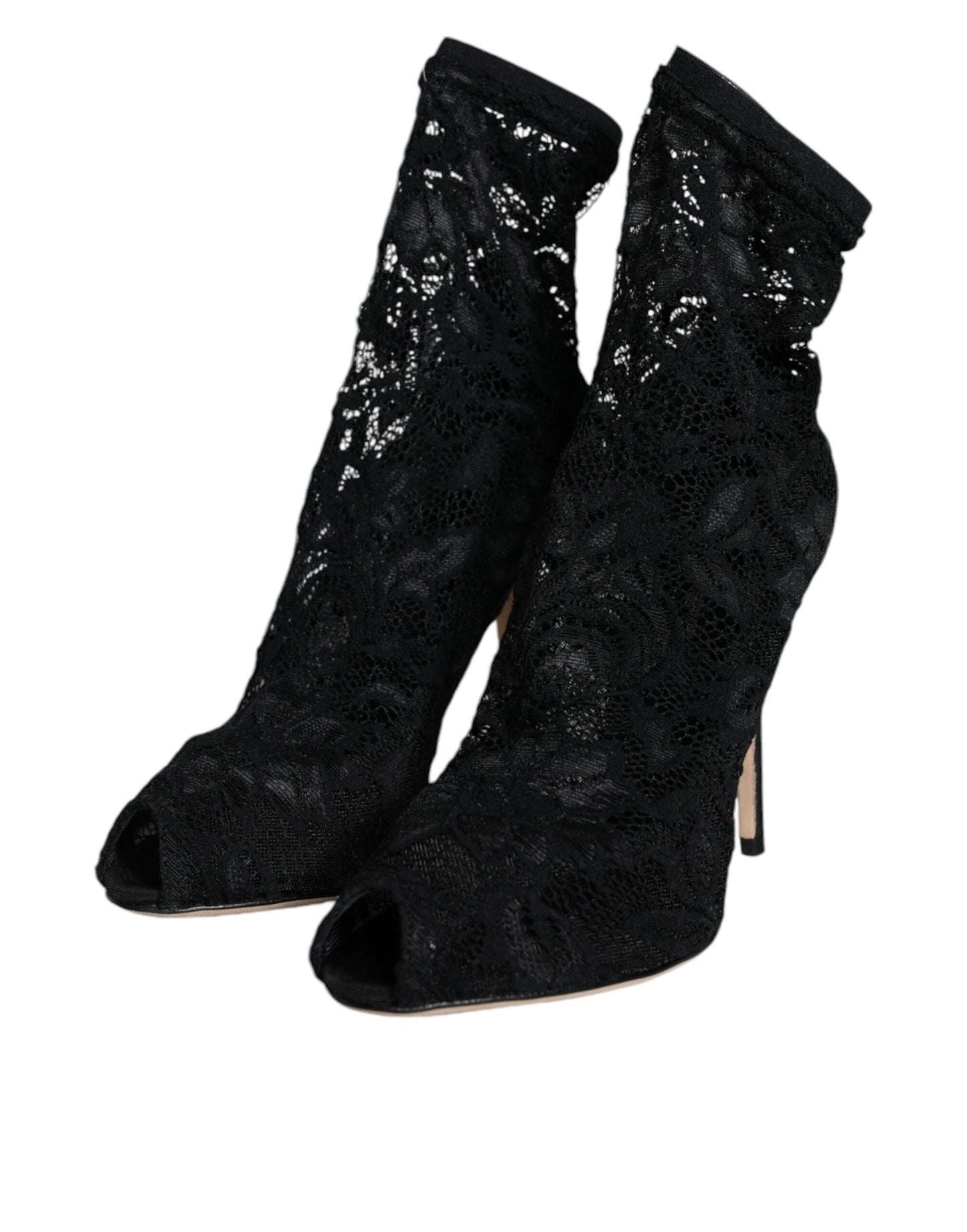 Dolce & Gabbana Black Lace Stretch Heels Mid Calf Boot Shoes EU36 / US6