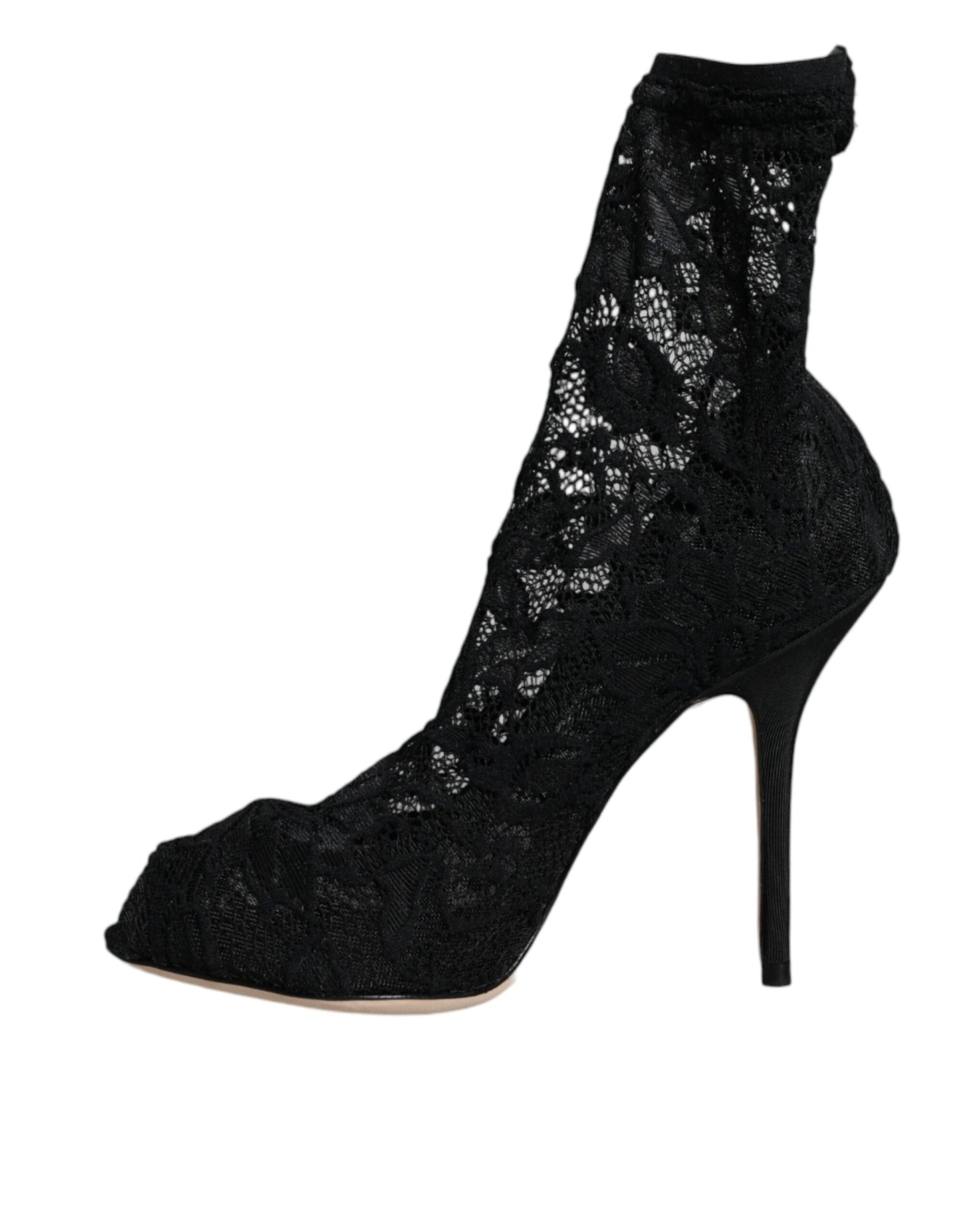 Dolce & Gabbana Black Lace Stretch Heels Mid Calf Boot Shoes EU36 / US6