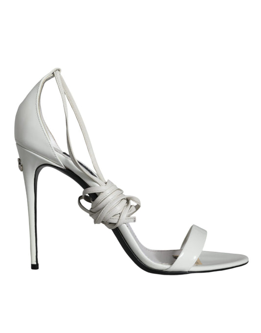 Dolce & Gabbana White Leather High Heels Sandals Shoes EU40 / US10