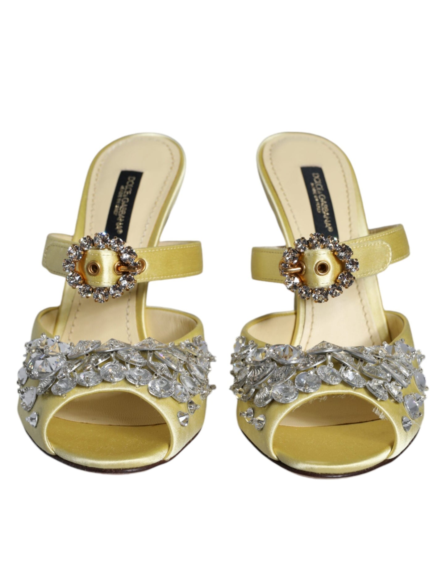 Dolce & Gabbana Yellow Mary Janes Satin Crystal Sandals Shoes EU35 / US5