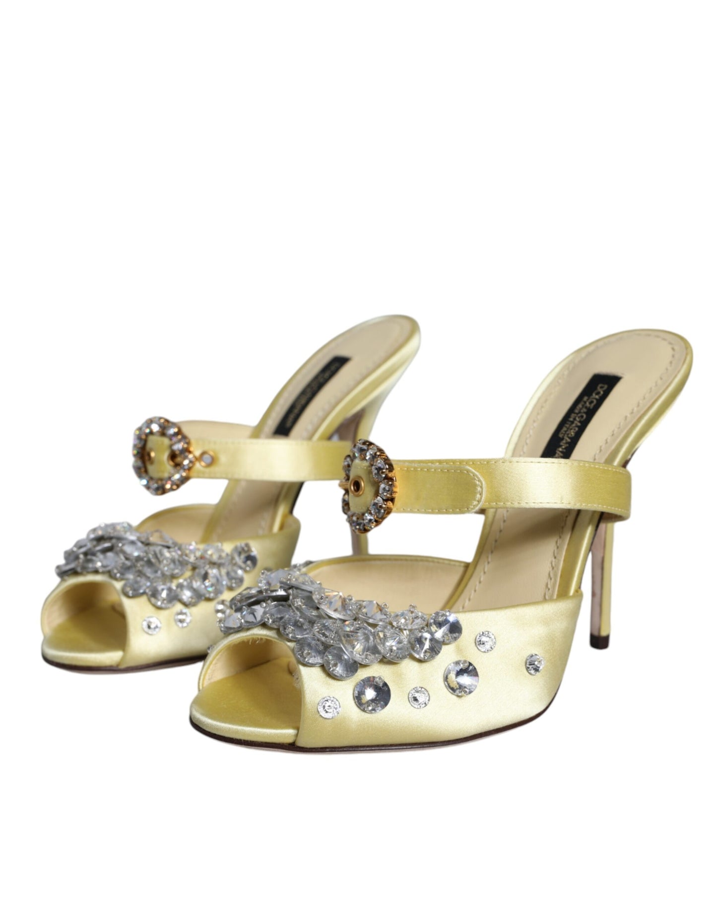 Dolce & Gabbana Yellow Mary Janes Satin Crystal Sandals Shoes EU35 / US5