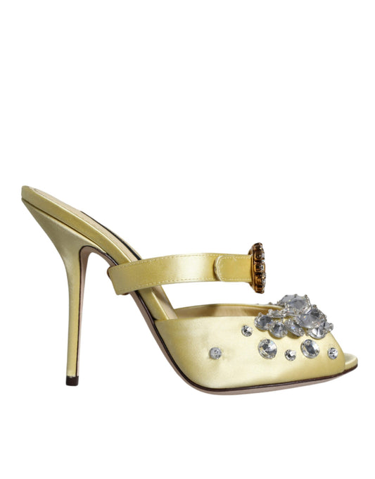 Dolce & Gabbana Yellow Mary Janes Satin Crystal Sandals Shoes EU35 / US5