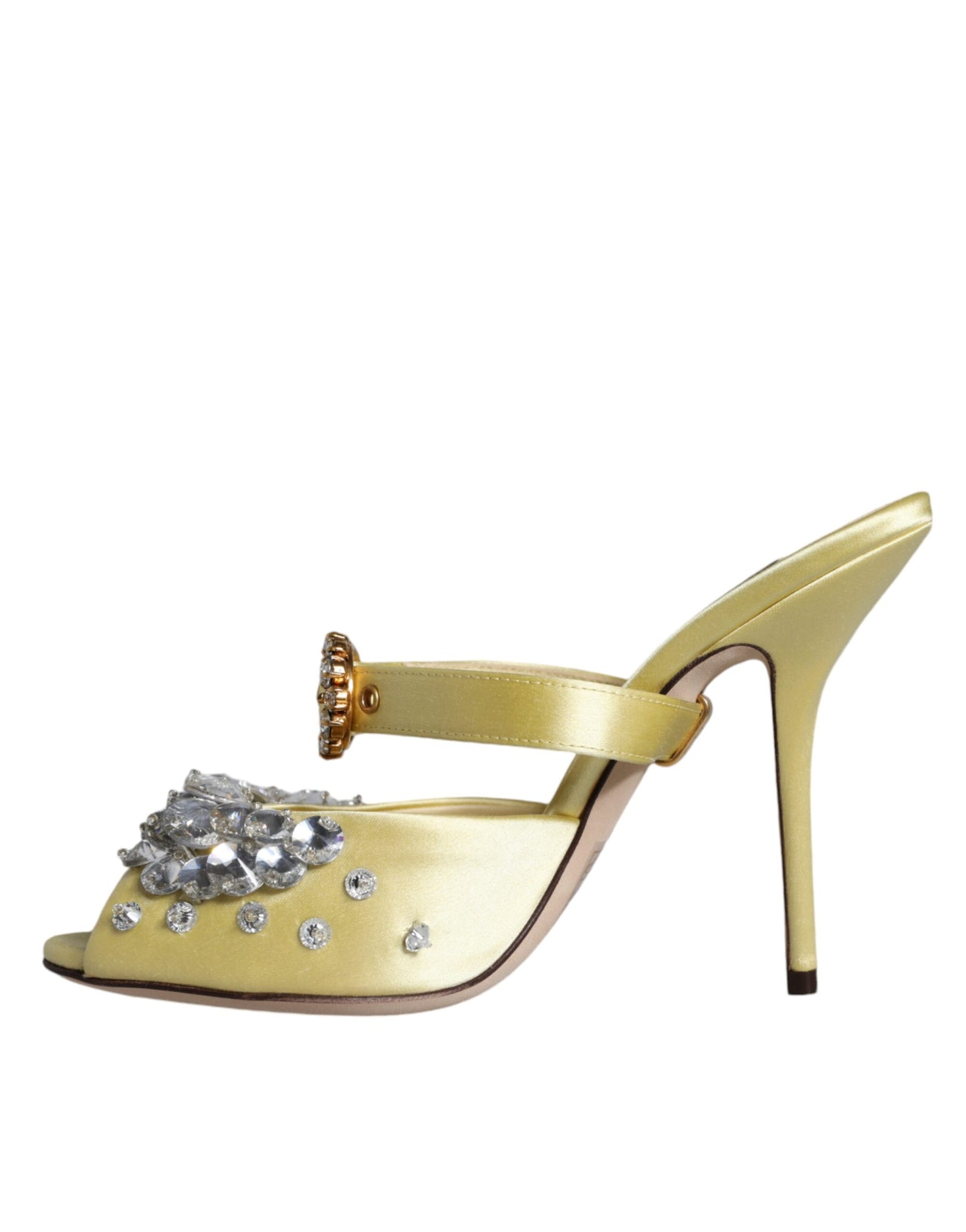 Dolce & Gabbana Yellow Mary Janes Satin Crystal Sandals Shoes EU35 / US5