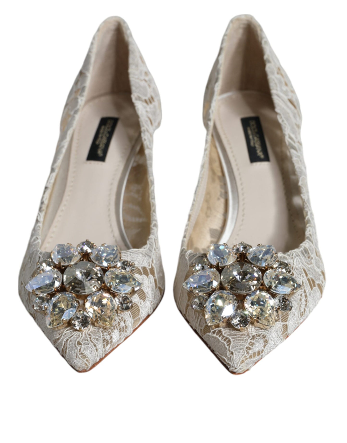 Dolce & Gabbana White Taormina Lace Crystal Heel Pumps Shoes EU35.5 / US5.5