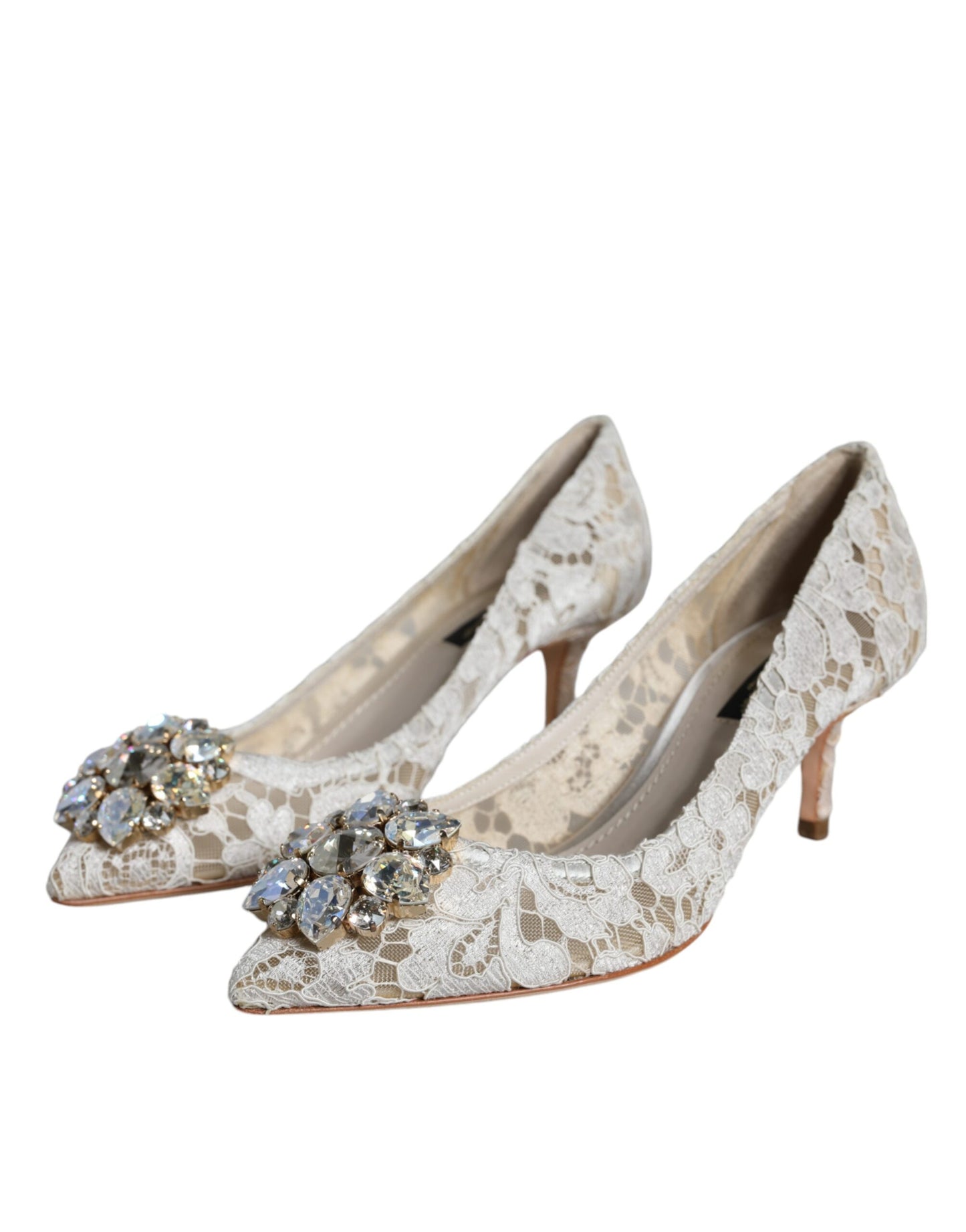 Dolce & Gabbana White Taormina Lace Crystal Heel Pumps Shoes EU35.5 / US5.5