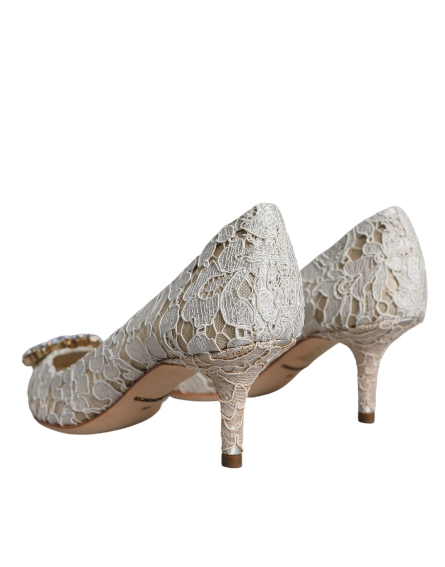 Dolce & Gabbana White Taormina Lace Crystal Heel Pumps Shoes EU35.5 / US5.5