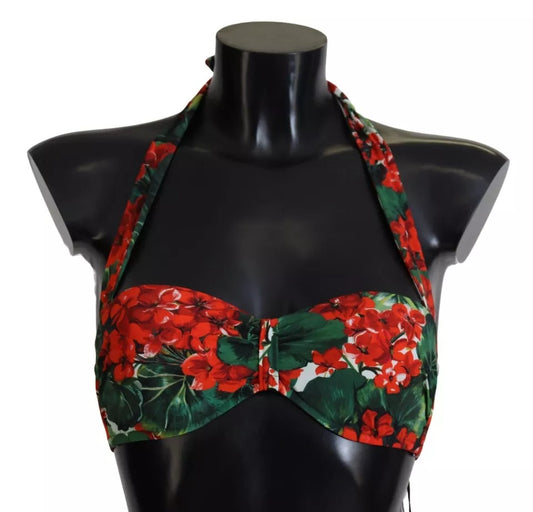 Dolce & Gabbana Multicolor Geranium Halter Beachwear Bikini Top IT2 / S