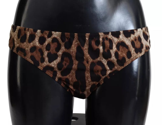 Dolce & Gabbana Brown Leopard Print Swimsuit Swimwear Bikini Bottom IT4 / L