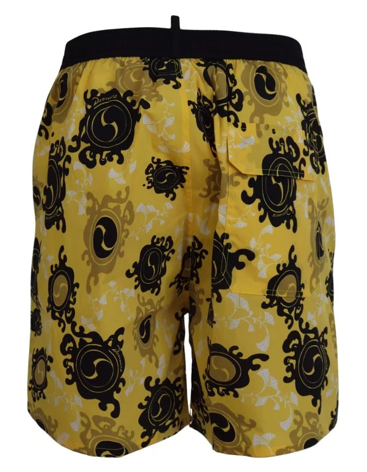 Dsquared² Yellow Black Printed Nylon Beachwear Shorts Swimwear IT48 | M